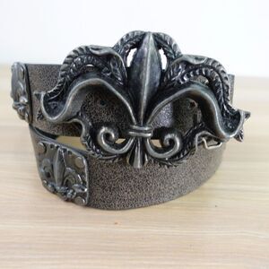Black Medieval Steampunk Belt 40 Fleur De Lis Metal‎ Buckle Antique Large PAPA K